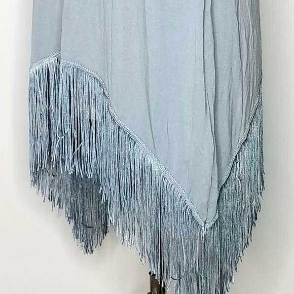 VENUS Blue Gray Fringe Hem Sleeveless Flowy Soft Spring Ringged Strap Medium Top - Picture 4 of 7